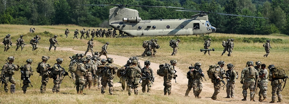 U.S. Paratroopers assigned to 173rd Airborne Brigade board CH-47 Chinook helicopters assigned to B Company, 1st General Support Aviation Battalion, 214th Aviation Regiment, 12th Combat Aviation Brigade during Exercise Saber Junction at the 7th Army Training Command's Grafenwoehr Training Area, Germany, Aug. 10, 2020. (U.S. Army photo by Markus Rauchenberger)