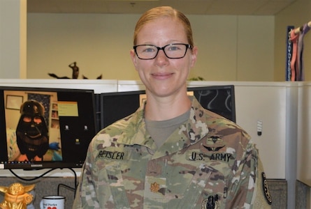 Maj. Brit Geisler, recruiting integration officer representing the Army Medical Corps to the U.S. Army Medical Recruiting Brigade, was recently selected to participate in Iron Majors Week. She was one of only nine Medical Corps officers selected. (Kim Soice, U.S. Army Medical Recruiting Brigade)