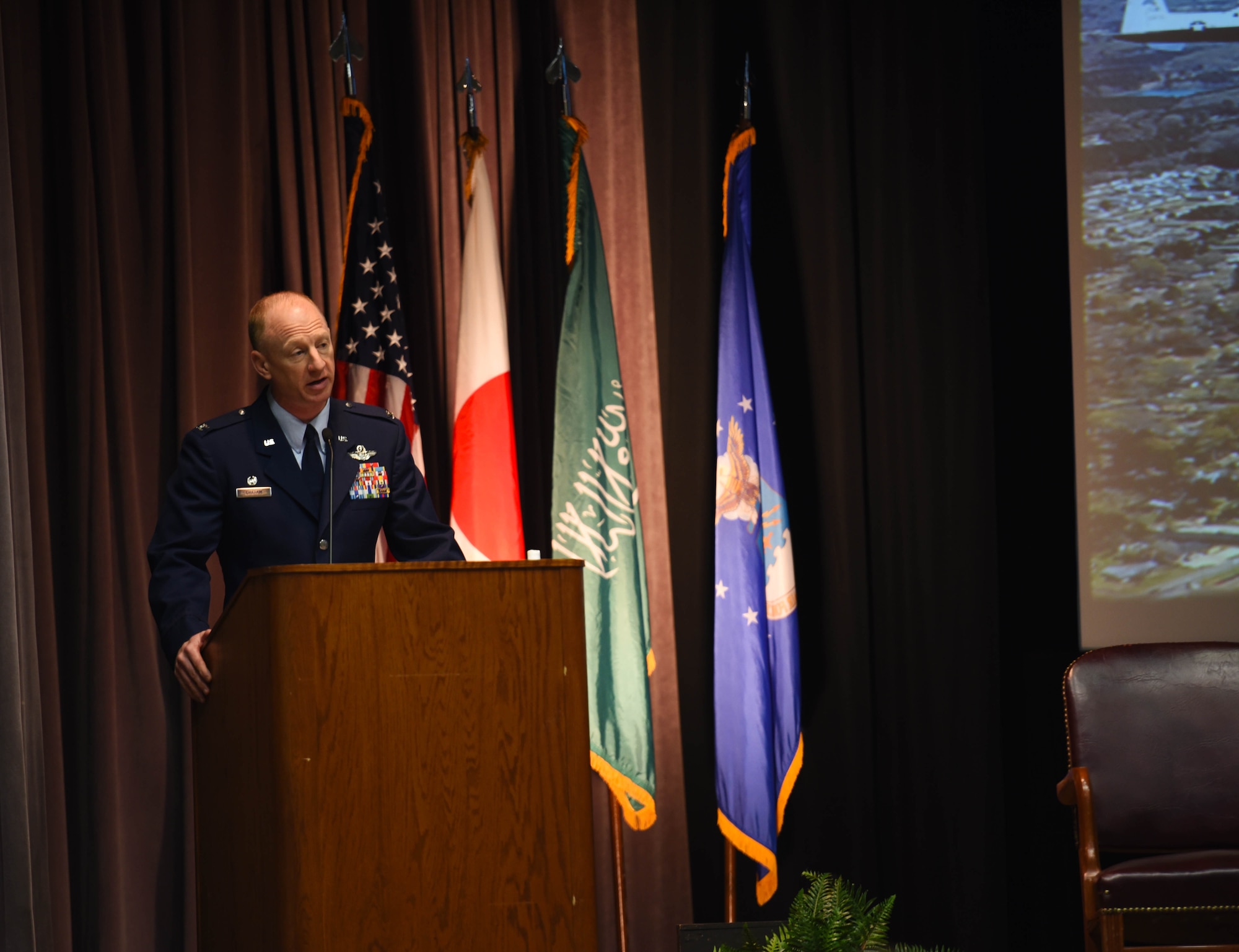 Col. Seth Graham, 14th Flying Training Wing commander, speaks to Specialized Undergraduate Pilot Training Class 20-20/21 at their graduation ceremony on August 7, 2020, at Columbus Air Force Base, Miss.  Thirty-four officers were awarded their silver wings at the ceremony and gained the title of “Air Force Pilot”. (U.S. Air Force photo by Senior Airman Jake Jacobsen)