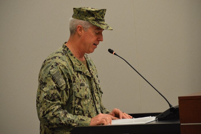 Rear Admiral John F. Meier assumed command of Naval Warfare Development Command (NWDC) in a change of command ceremony July 3, 2019. (U.S. Navy photo by SHSN Kassandra Santa Cruz, NWDC/Released)
