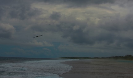 A B-2 Spirit Stealth Bomber arrives at Naval Support Facility Diego Garcia,  Aug. 12, 2020. Three B-2s deployed to the Indo-Pacific region in support of the National Defense Strategy to ensure a fee and open Indo-Pacific. (U.S. Air Force photo by 1st Lt. Michael Hardy)