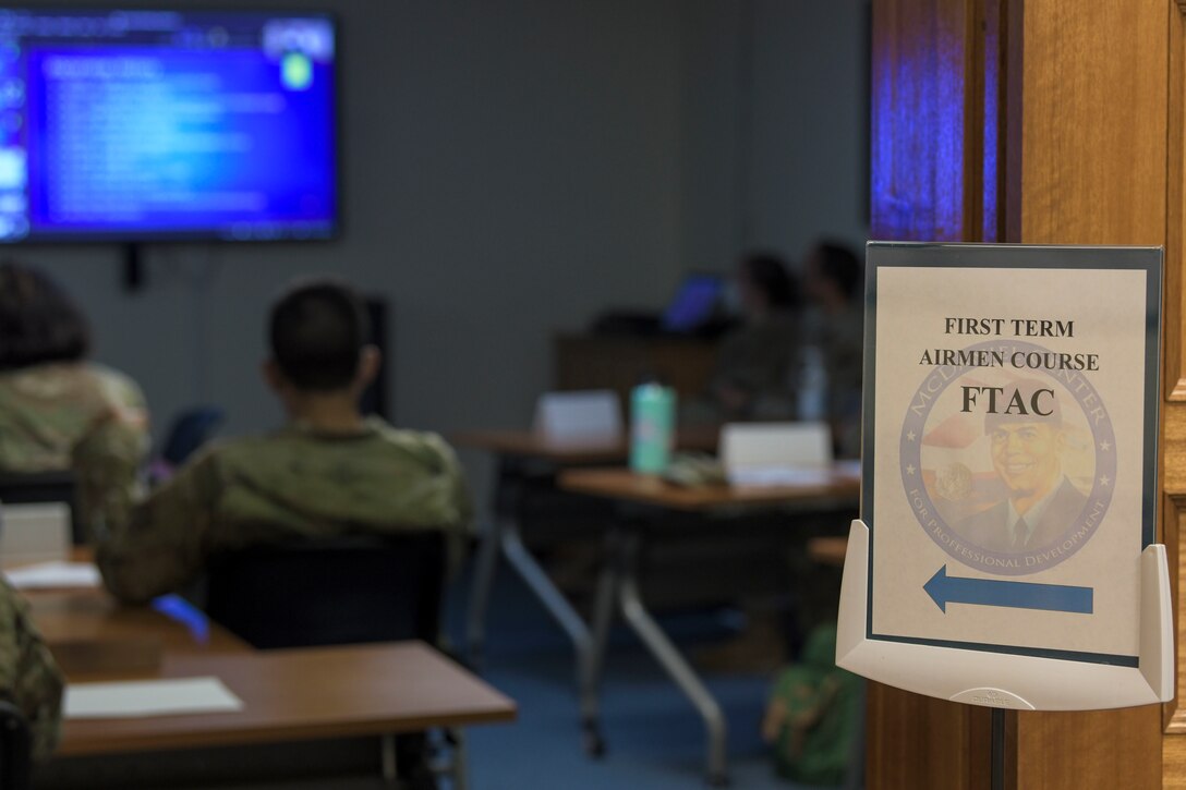 Mr. William McEvoy, 18th Wing base historian, teaches Okinawan and base history during a virtual lesson in the First Term Airmen Course, Aug. 5, 2020, at Kadena Air Base, Japan. Incoming Airmen are required to attend the First Term Airmen Course at their first assignment location. (U.S. Air Force photo by Airman 1st Class Rebeckah Medeiros)