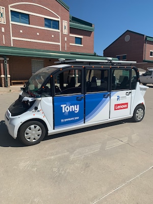 The type of automated shuttles that will be used in a Smart Transportation Testbed, a yearlong pilot program to plan, develop, demonstrate and employ automated vehicle (AV) technologies, is pictured. The testbed project, which will start in Fort Carson, Colorado, in September 2020, is a project managed by the U.S. Army Engineer Research and Development Center to determine how AV technology can help the military reduce transportation costs, improve public safety and enable faster delivery of services.