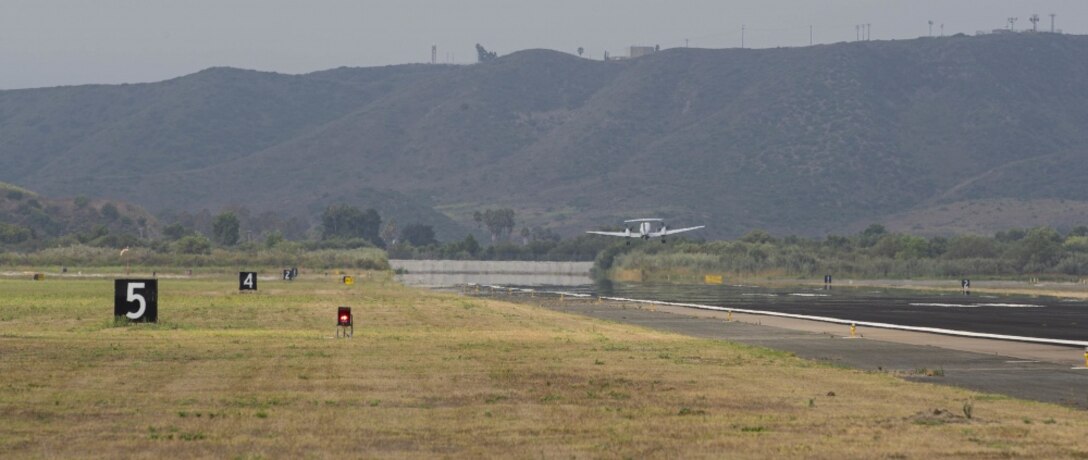 A U.S. Marine UC-12W Huron with Headquarters and Headquarters Squadron, Marine Corps Air Station Camp Pendleton, takes off at MCAS Camp Pendleton, California, Aug. 4, 2020. The Marines and sailors of H&HS made history by becoming a flying squadron for the first time in the unit’s existence. MCAS Camp Pendleton now has operational support airlift capabilities with the UC-12W aircraft, and can transport critical personnel and equipment across the country in a cost effective manner. (U.S. Marine Corps photo by Lance Cpl. Andrew Cortez)
