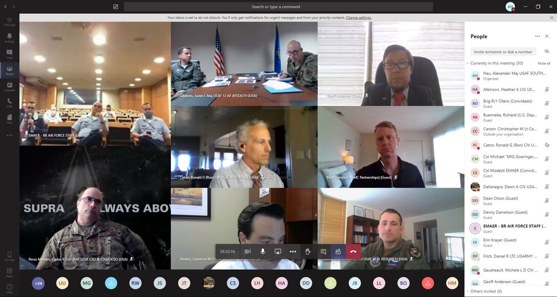 Screenshot of a virtual session during the U.S.-Brazil Space Engagement Talks hosted by U.S. Southern Command.