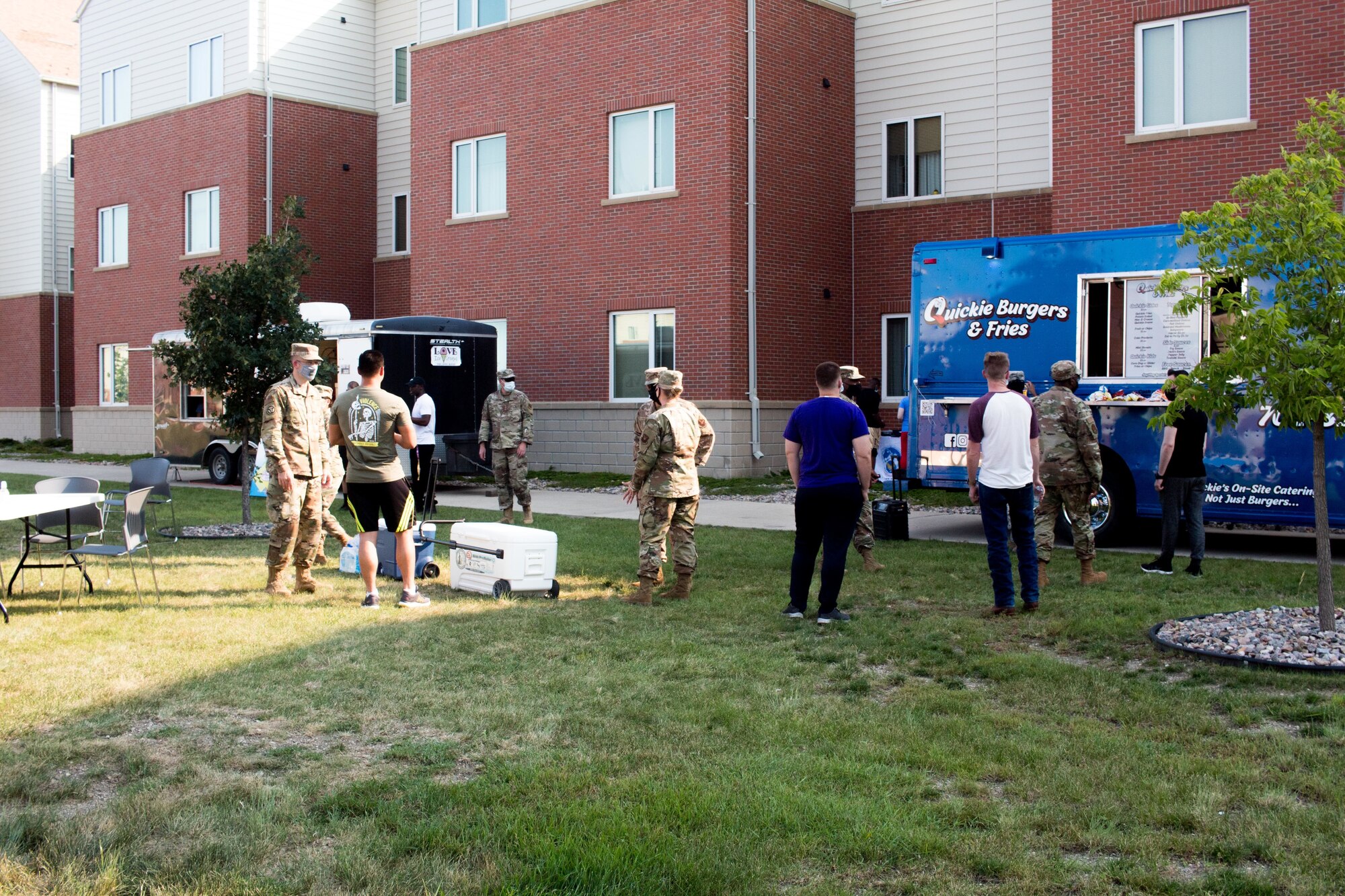 Team Minot Airmen, attend a dorm dinner at Minot Air Force Base, North Dakota, Aug. 12, 2020. The dorm dinners are hosted every second Wednesdays of the month by the Minot AFB Chaplain Corps. ( U.S. Air Force photo by Airman 1st Class Jan K. Valle)