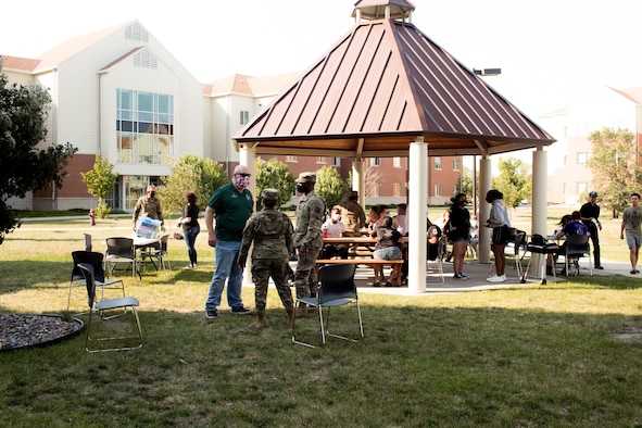 Team Minot Airmen, attend a dorm dinner at Minot Air Force Base, North Dakota, Aug. 12, 2020. The dorm dinners are hosted every second Wednesdays of the month by the Minot AFB Chaplain Corps. ( U.S. Air Force photo by Airman 1st Class Jan K. Valle)