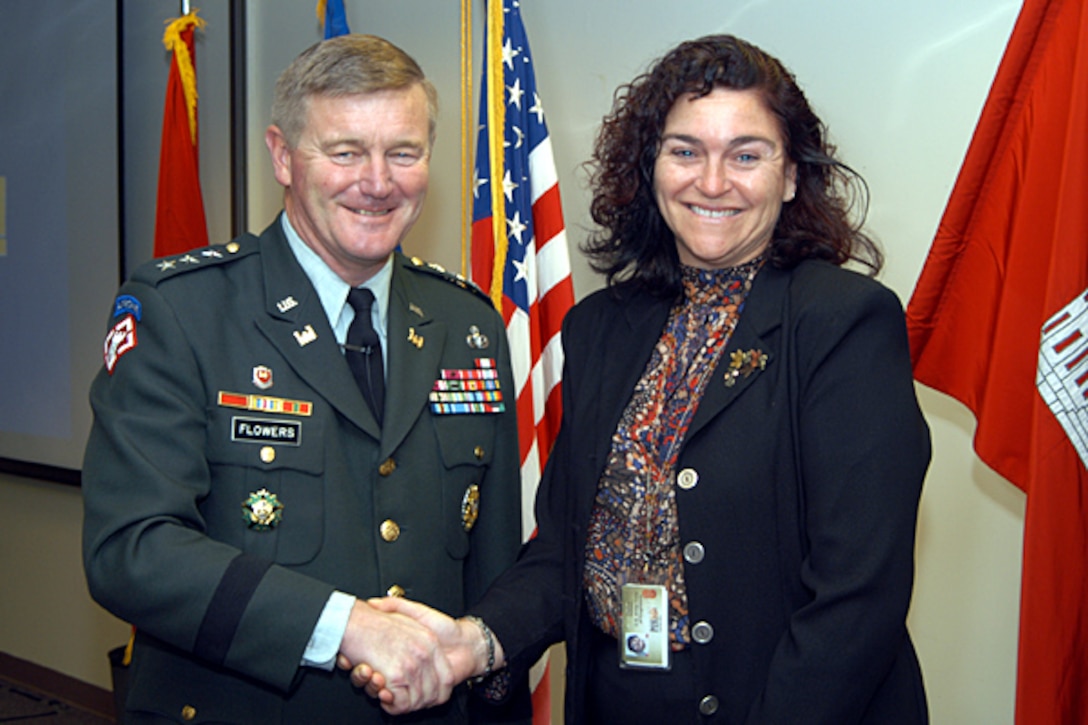 Lt. Gen. Robert B. Flowers, Chief of Engineers, designated Patti Williams a “Portland District Hero” in 2004 for her consistently high standards resolving issues.