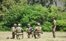 Airmen from the 25th Air Support Operations Squadron conduct field training exercises at Bellows Air Force Station, Hawaii, July 29, 2020. Airmen were evaluated on communication skills and tactical movements in a simulated combat environment. (U.S. Air Force photo by Tech. Sgt. Anthony Nelson Jr.)