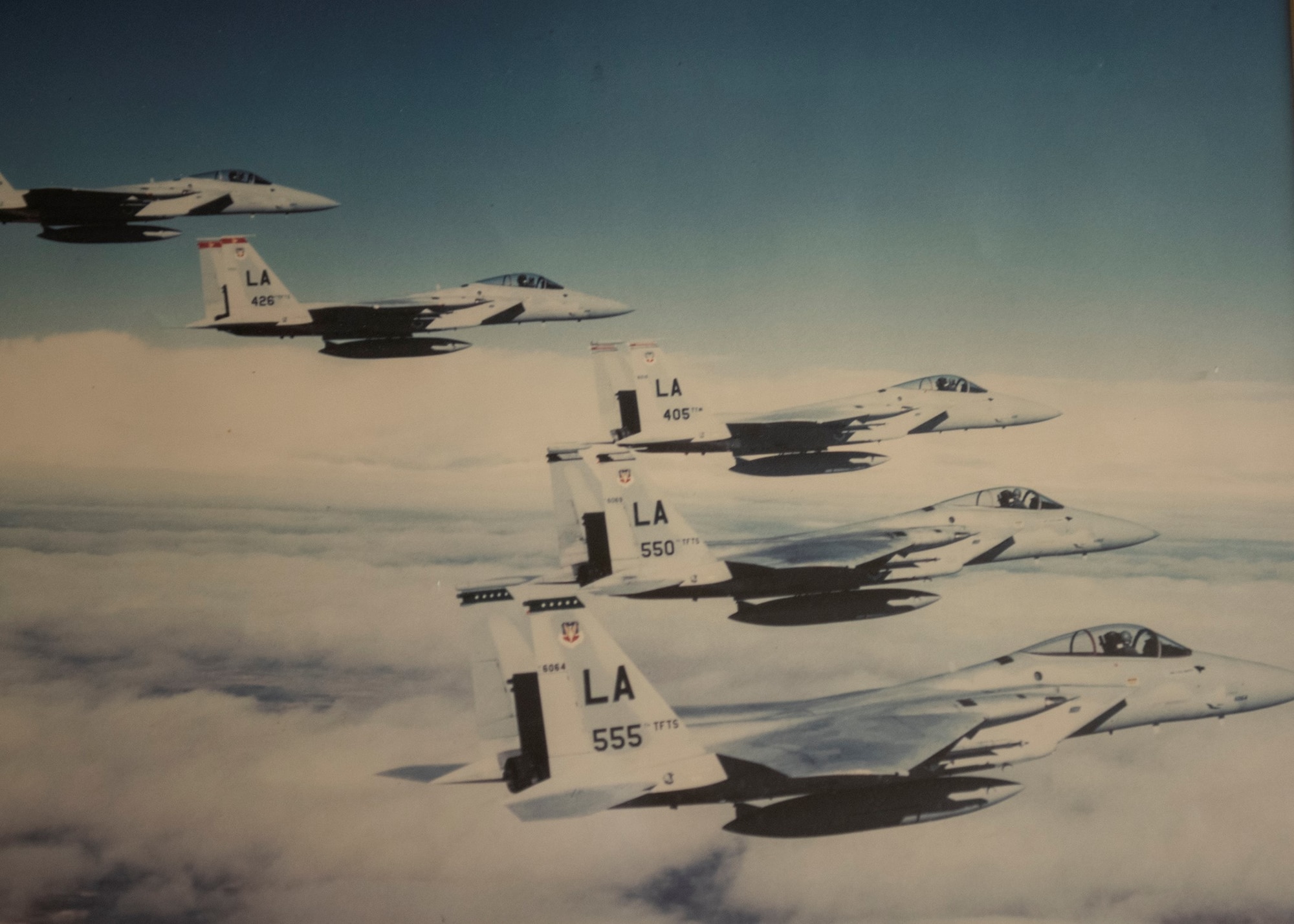 Five F-15s fly in formation.