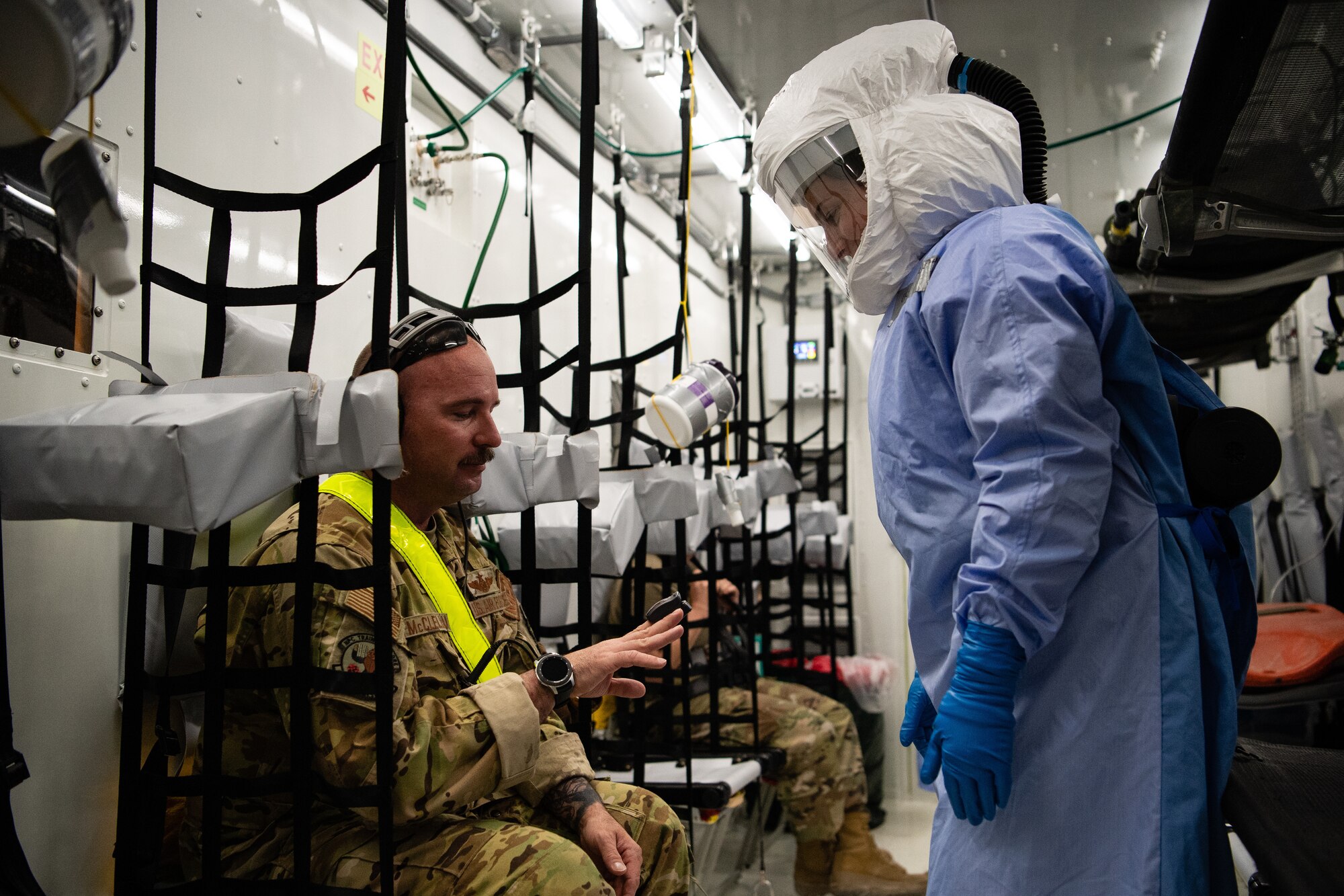 The NPC-Lite is the latest isolated containment chamber developed for intra-theater airlift of individuals with infectious diseases like COVID-19 and is designed to fit inside a C-130 Hercules aircraft.