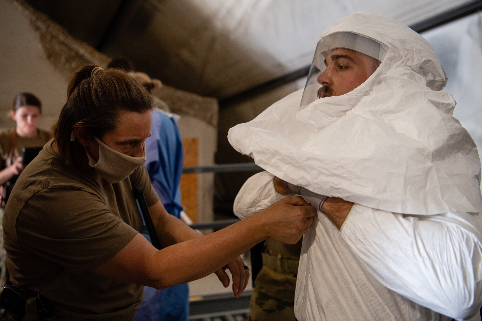 The NPC-Lite is the latest isolated containment chamber developed for intra-theater airlift of individuals with infectious diseases like COVID-19 and is designed to fit inside a C-130 Hercules aircraft.