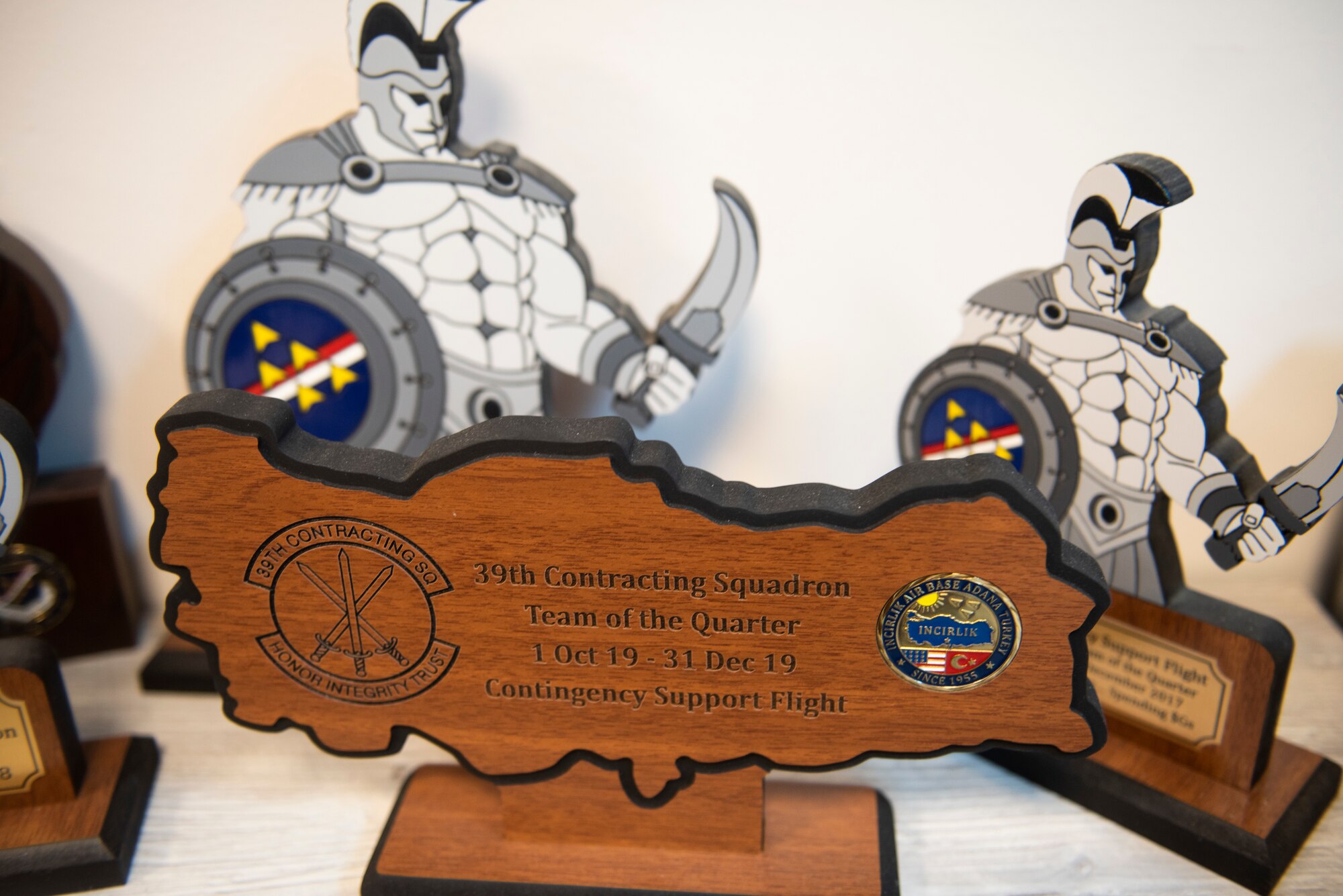 Photo of a squadron award being displayed.