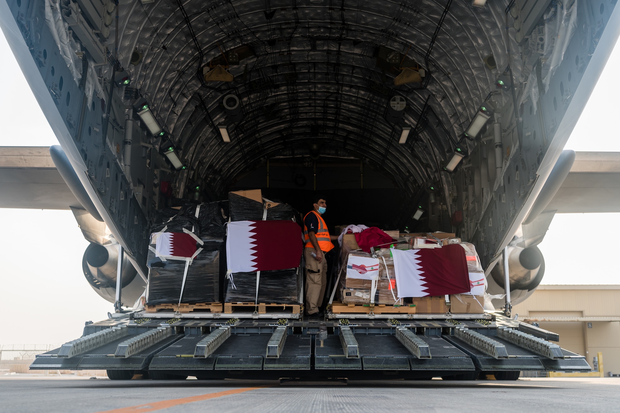 Donations of nonperishable food items, clothes, diapers, and toiletries were collected by military families and neighbors to benefit the people of Lebanon. U.S. Central Command and the Qatari military coordinated with Lebanese Armed Forces, U.S. Embassy-Beirut and USAID to transport critical supplies to support the needs of the Lebanese people.