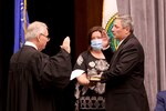 Family, friends and colleagues watch as Maj. Jack Melvin, senior defense counsel with the Wisconsin Army National Guard’s 505th Trial Defense Team, is sworn in as the newest judge in Waukesha County Circuit Court Aug. 7, 2020.