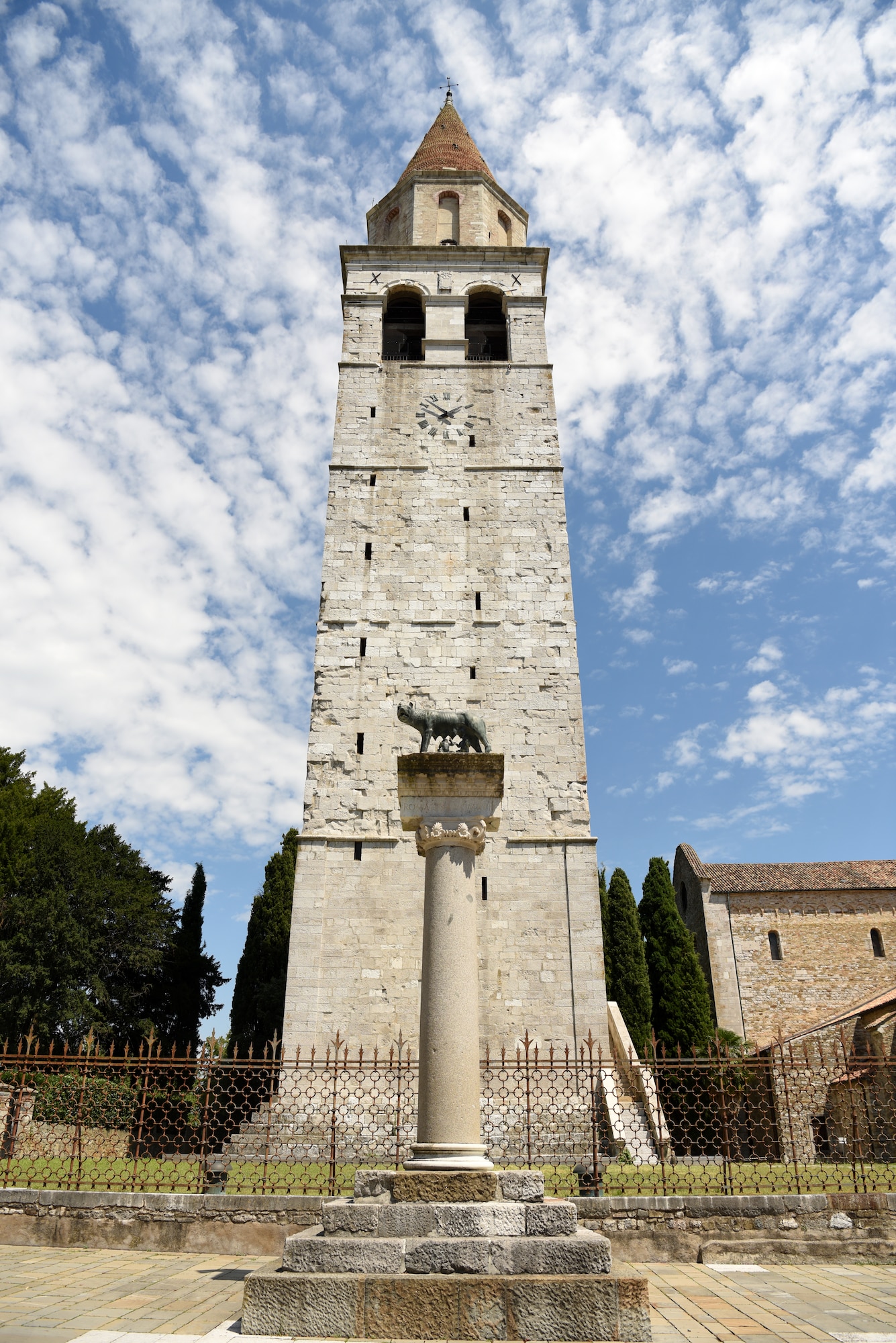 The clock tower with the Capitoline She-Wolf, donated by the city of Rome in 1919 at Aquileia, Italy, July 25, 2020. The Capitoline She-Wolf has been a symbol of Rome since ancient times. (U.S. Air Force photo by Staff Sgt. Kelsey Tucker)