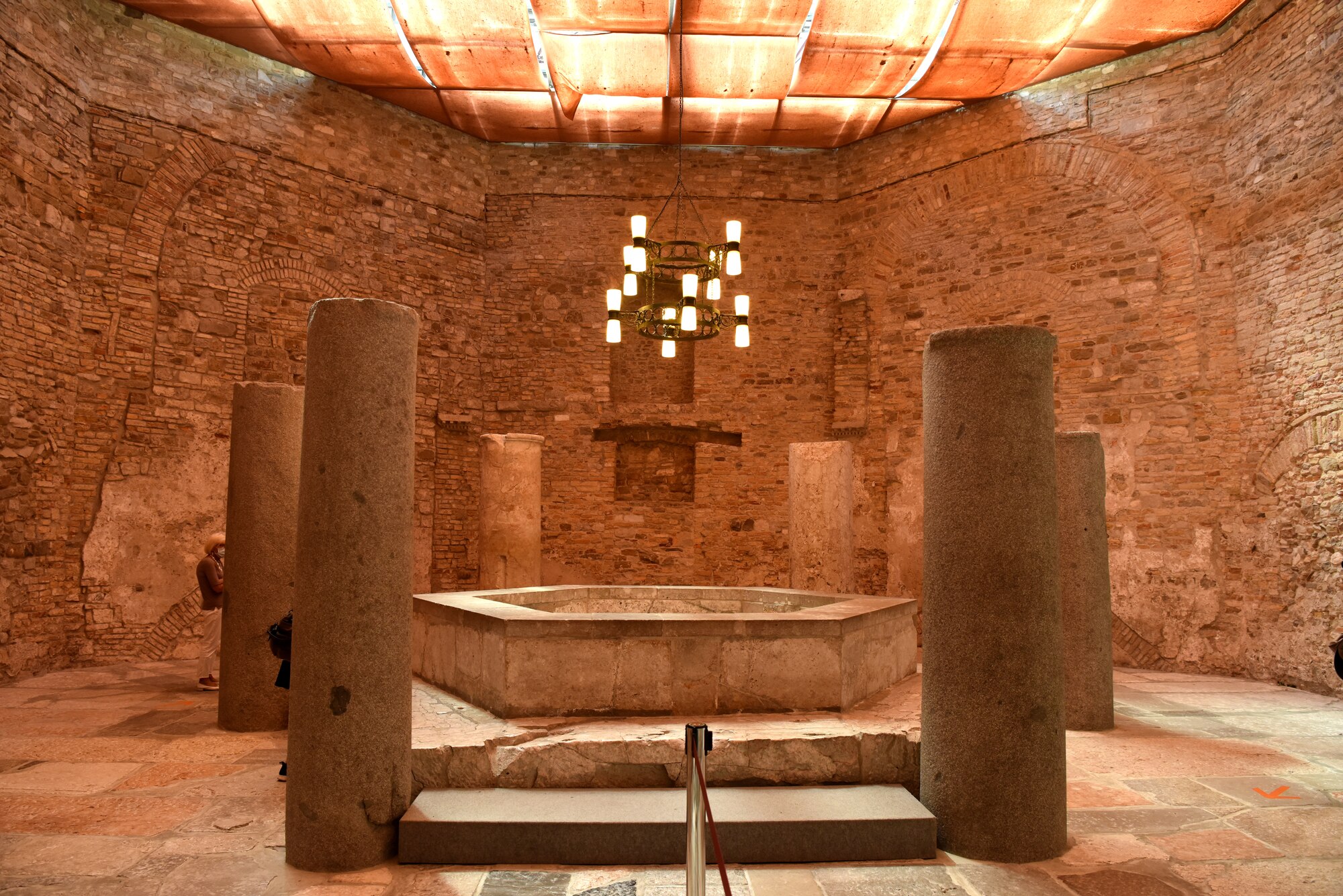 A baptistery at Aquileia, Italy, July 25, 2020. This baptistery was created by Bishop Cromatius at the end of the fourth century. (U.S. Air Force photo by Staff Sgt. Kelsey Tucker)