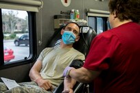 U.S. Air Force Col. Marc Greene, 628th Air Base Wing commander, gives blood during a blood drive at the Joint Base Charleston Fitness Center, S.C., Aug. 12, 2020. According to the American Red Cross, every two seconds someone in the U.S. needs blood.  And that need has grown exponentially during the COVID-19 pandemic. The blood donated is essential for surgeries, cancer treatment, chronic illnesses and traumatic injuries. COVID-19 antibody testing was also conducted during the drive. The next JB Charleston Blood Drive is scheduled for Oct. 14, 2020.