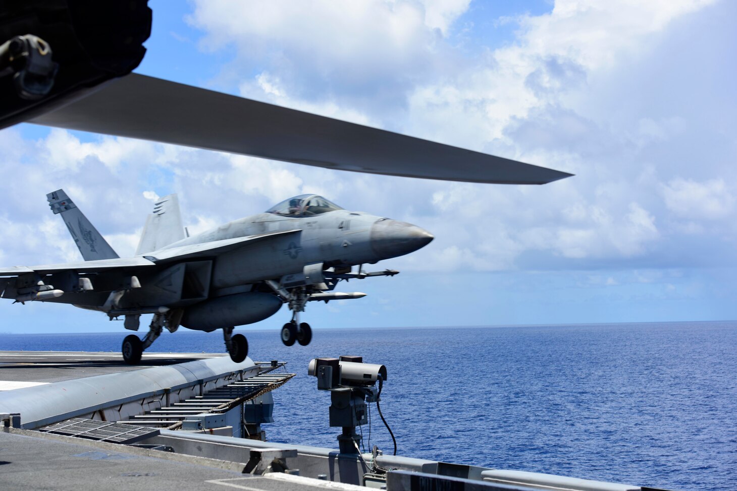 200814-N-RF825-1039 SOUTH CHINA SEA (August 14, 2020) An F/A-18E assigned to the “Dambusters” of Strike Fighter Squadron (VFA) 195 launches off the flight deck of America’s only forward-deployed aircraft carrier USS Ronald Reagan (CVN 76)  while conducting operations in the South China Sea. Ronald Reagan, the flagship of Carrier Strike Group 5, provides a combat-ready force that protects and defends the United States, as well the collective maritime interests of its allies and partners in the Indo-Pacific region. (U.S. Navy photo by Mass Communication Specialist 3rd Class Jason Tarleton)