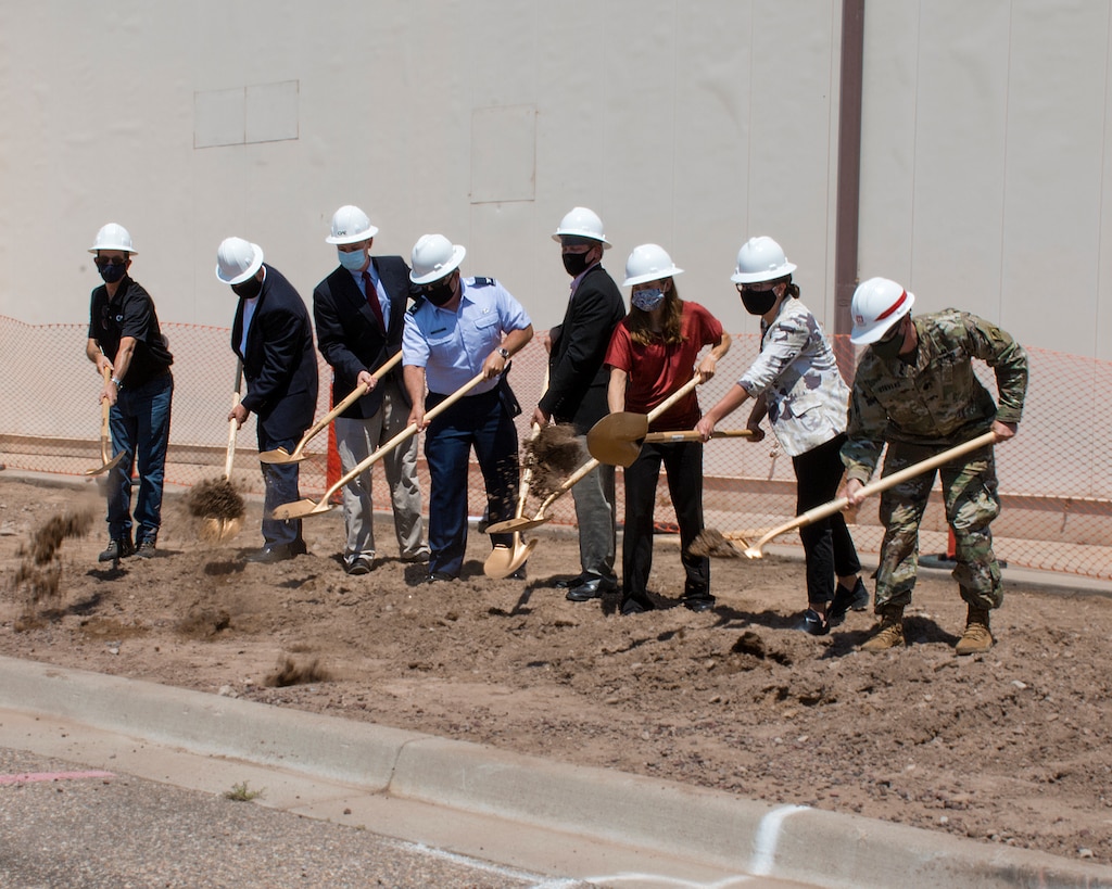 KIRTLAND AIR FORCE BASE, NM- Lt. Col. Patrick M. Stevens, commander, U.S. Army Corps of Engineers-Albuquerque District, (far right) joined Air Force leaders and other team members to break ground on a new Air Force Research Laboratory facility addition August 4, 2020.  

The 10,000 sq. ft. facility will be used to study and advance Directed Energy capabilities for the U.S. Warfighter.  The new addition will be used to plan, develop prototype, test and deploy high-powered radio frequency weapons systems.

The total project cost is $5.5 million dollars, and is scheduled for completion in March 2021.