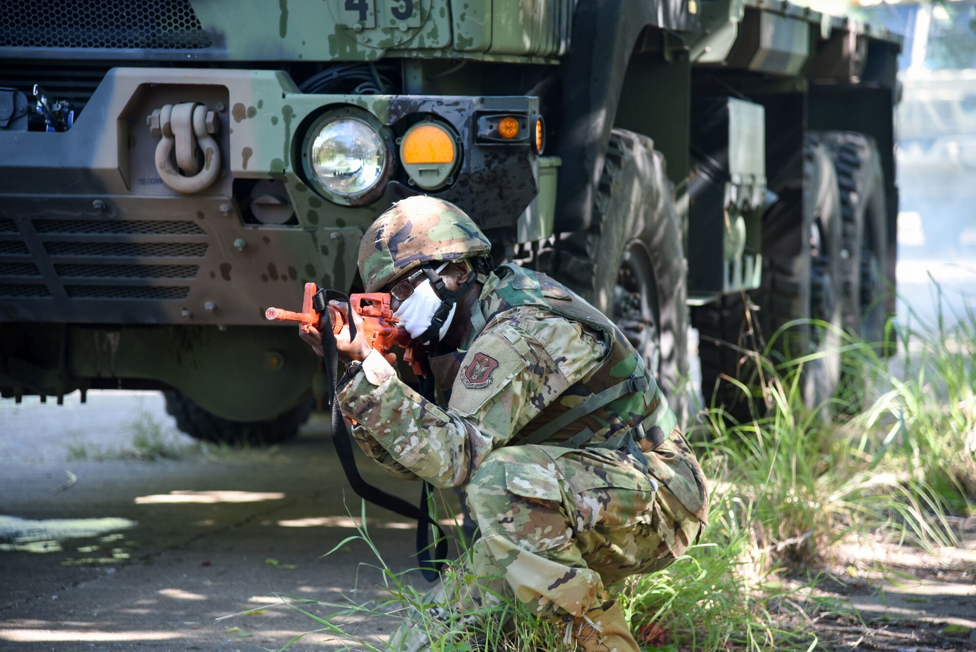 An airman in a convoy