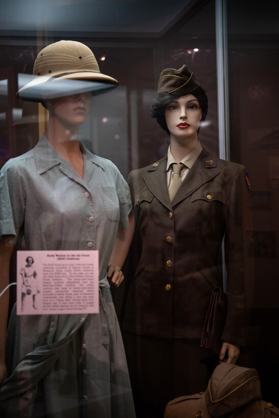 Artifacts from the Women in the Air Force gallery are displayed in the USAF Airman Heritage Training Complex, Aug. 10, 2020 at Joint Base San Antonio-Lackland, Texas. The Airman Heritage Museum collects, researches, preserves, interprets and presents the USAF Enlisted Corps history, heritage, and traditions to develop Airmen today and for tomorrow.  (U.S. Air Force photo by Sarayuth Pinthong)