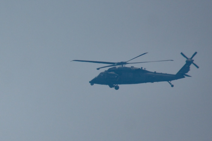 A UH-60M Black Hawk multi-mission helicopter, attached to United Arab Emirates Joint Aviation Command, participates in an air operations in support of maritime surface warfare exercise in the Arabian Gulf Aug. 11, 2020. Integration operations between UAE and U.S. maritime forces are regularly held to maintain interoperability and the capability to counter threats posed in the maritime domain, ensuring freedom of navigation and free flow of commerce throughout the region’s heavily trafficked waterways. (U.S. Army photo by Staff Sgt. Timothy Clegg)