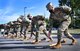 Members of the 66th Force Support Squadron Patriot Honor Guard follow commands during a ceremonial drill training session at Hanscom Air Force Base, Mass., Aug. 13. The guardsmen have modified their drills to comply with physical distancing standards to ensure they can continue supporting veterans’ funerals across New England and New York. (U.S. Air Force photo by Linda LaBonte Britt)