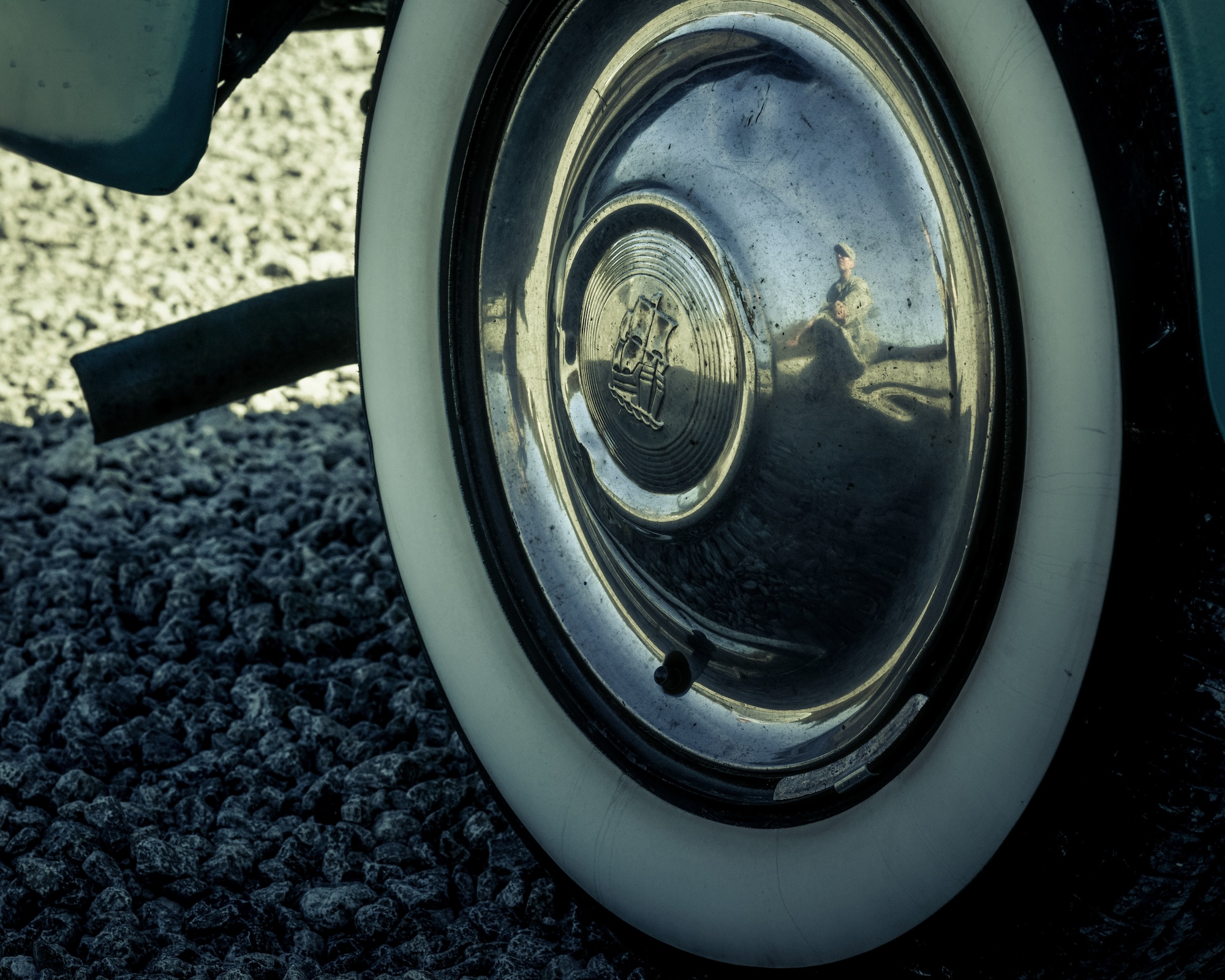 A 1949 Plymouth car wheel is photographed on October 15, 2019, at Youngstown Air Reserve Station. The ‘49 Plymouth is owned by Senior Airman Noah Tancer, a public affairs specialist with the 910th Airlift Wing. Tancer along with a handful of family members spent over three years restoring the car after Tancer purchased it for $1,000 upon graduating from high school.