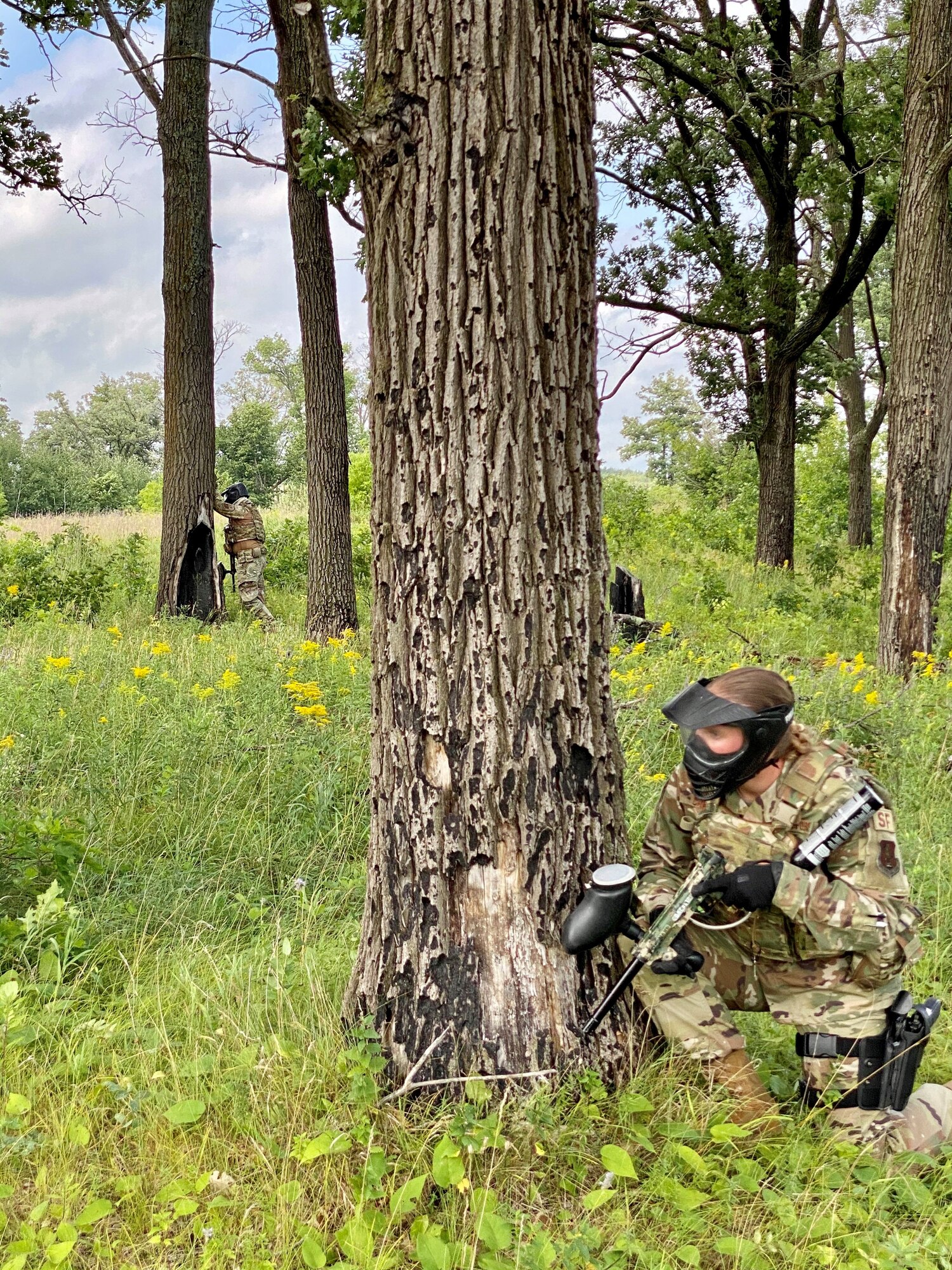 Airmen from the 148th Security Forces Squadron participate in a field training exercise (FTX) at Camp Ripley Training Center, Minnesota on August 13, 2020.