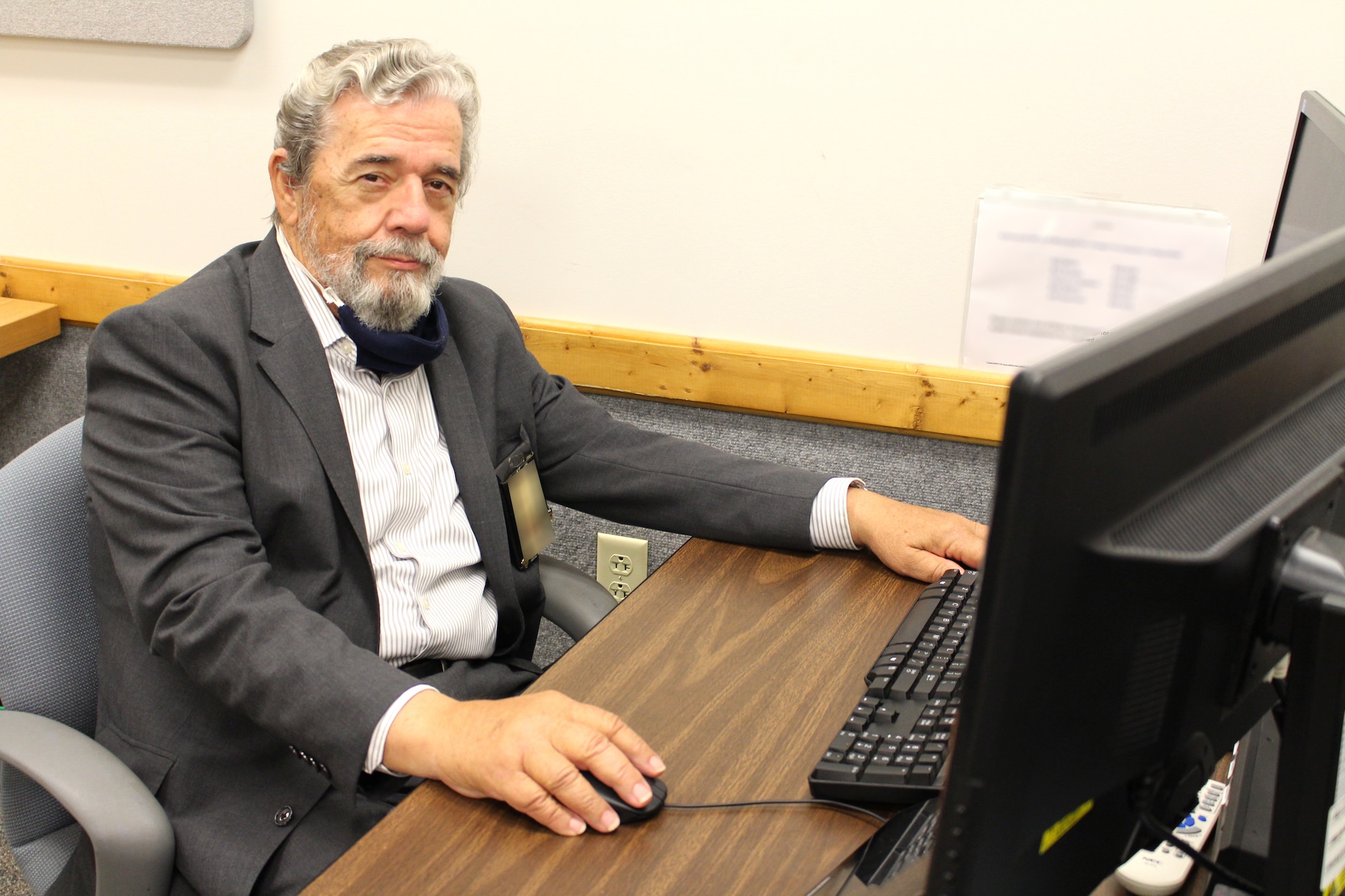 Glen Lazalier, subject matter expert at Arnold Air Force Base, poses for a photo at Arnold July 27, 2020. Lazalier is retiring July 31, 2020, from Arnold after 55 years. (U.S. Air Force photo by Deidre Moon) (This image has been altered by osbcuring items for security purposes.)