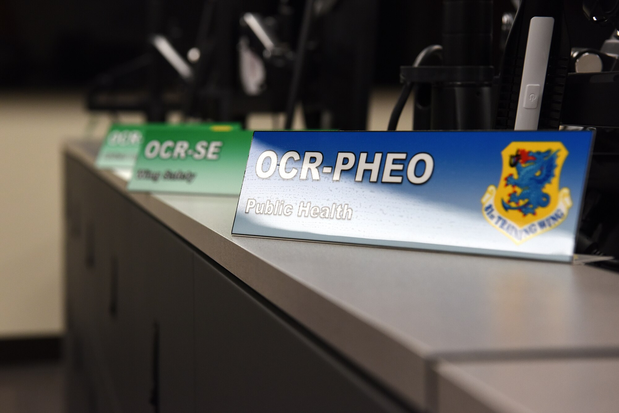 Emergency support function signs are displayed inside the Emergency Operations Center in Wolfe Hall at Keesler Air Force Base, Mississippi, Aug. 14, 2020. ESFs are called into the EOC whenever an exercise or incident occurs on base to help support the event that is occurring. (U.S. Air Force photo by Senior Airman Suzie Plotnikov)