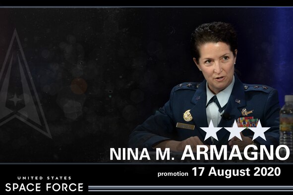 Lt. Gen. Nina Armagno became the first female officer to promote to three-star general and transfer into the U.S. Space Force during a ceremony at the Pentagon, Aug. 17. 2020. Armagno will serve as the director of staff for Headquarters U.S. Space Force, where she will oversee day to day staff operations to include establishment activities for the new service.