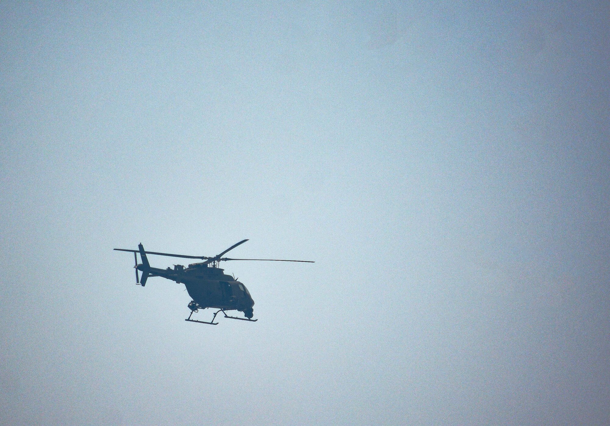 A helicopter, assigned to United Arab Emirates Joint Aviation Command, participates in an air operations in support of maritime surface warfare exercise in the Arabian Gulf Aug. 11, 2020. Integration operations between UAE and U.S. maritime forces are regularly held to maintain interoperability and the capability to counter threats posed in the maritime domain, ensuring freedom of navigation and free flow of commerce throughout the region’s heavily trafficked waterways.