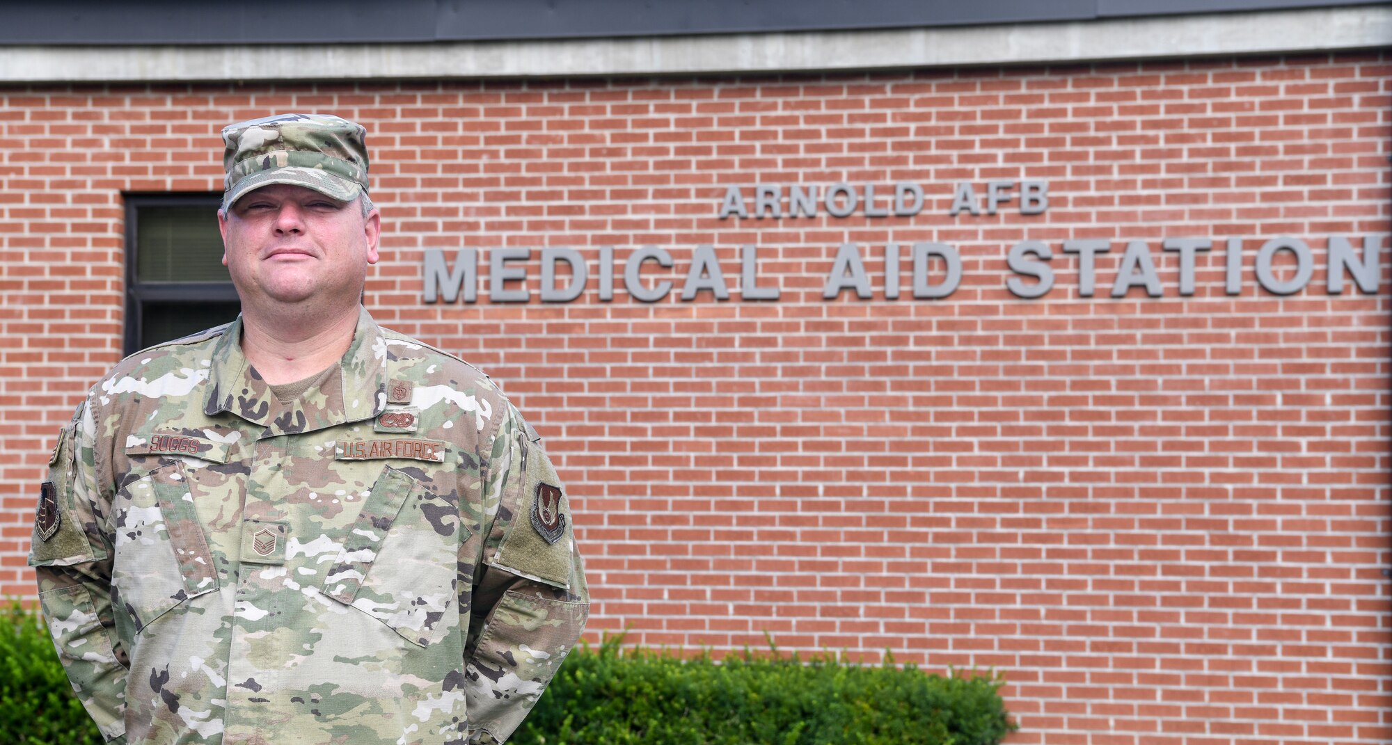 Master Sgt. Joshua Suggs is the branch chief for the Medical Aid Station at Arnold Air Force Base. He delayed his retirement when the COVID-19 pandemic increased the unit's workload. (U.S. Air Force photo by Jill Pickett)