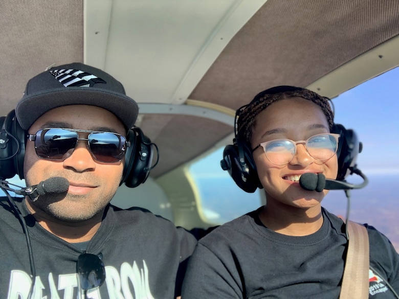 Maj. Kenneth Thomas, a navigator with the 94th Airlift Wing, Dobbins Air Reserve Base, Georgia, and his daughter, Dominica Thomas, getting some quality time in the sky in 2017.