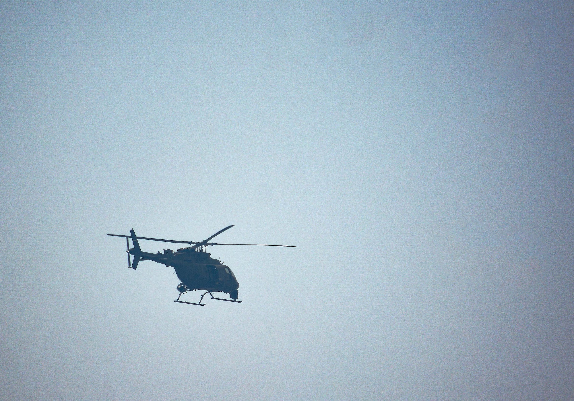 A helicopter, assigned to United Arab Emirates Joint Aviation Command, participates in an air operations in support of maritime surface warfare exercise in the Arabian Gulf Aug. 11, 2020. Integration operations between UAE and U.S. maritime forces are regularly held to maintain interoperability and the capability to counter threats posed in the maritime domain, ensuring freedom of navigation and free flow of commerce throughout the region’s heavily trafficked waterways.