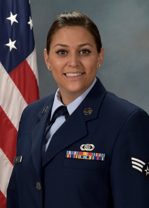 Official Photo of SrA Danielle Diaz, vocalist with Blue Steel, one of nine ensembles in the United States Air Force Academy Band, Peterson AFB, CO.