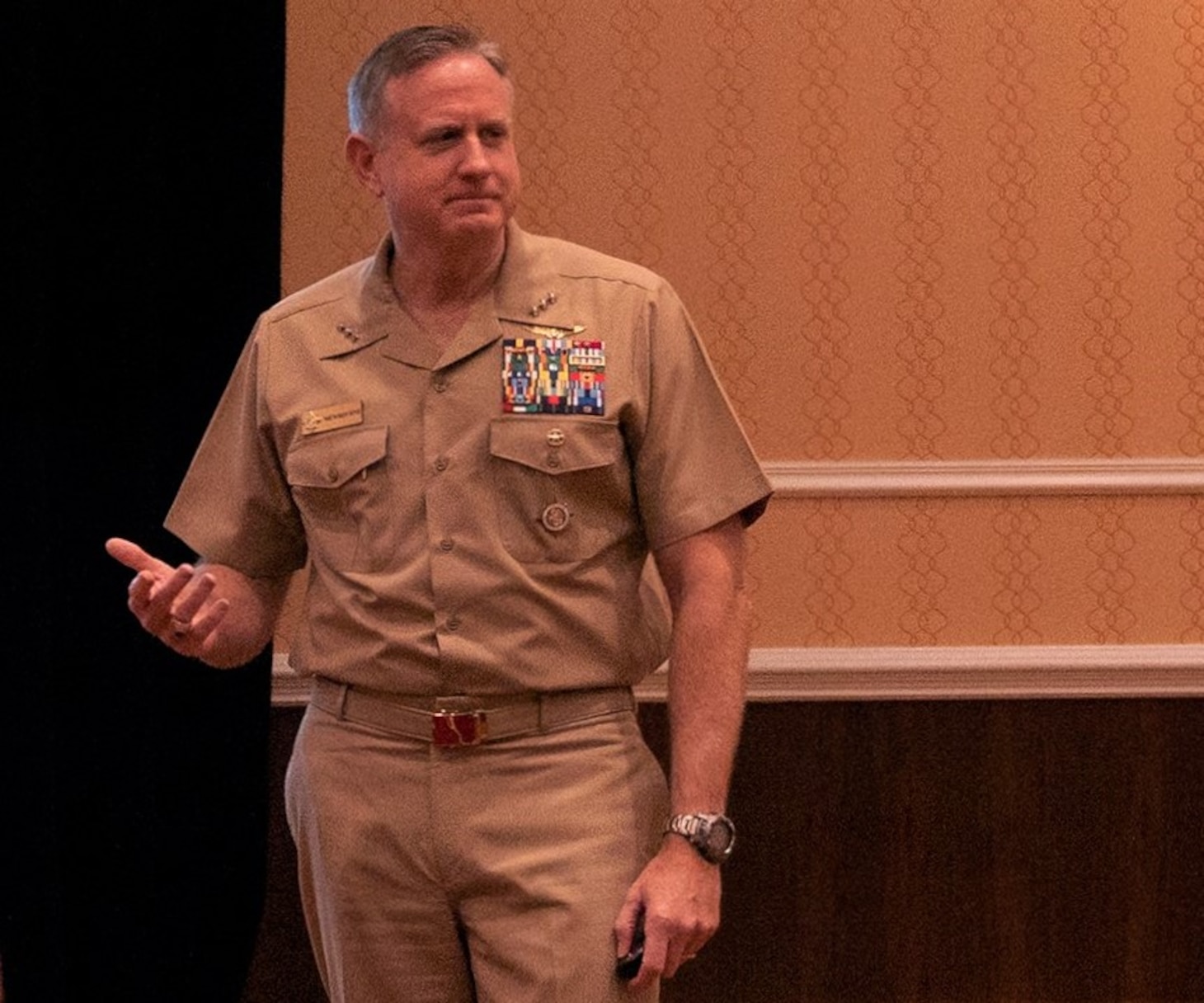 U.S. Navy Vice Adm. Dee Mewbourne, deputy commander, U.S. Transportation Command, Scott Air Force Base, Illinois,  instructs a Transportation Academy course at the National Defense Transportation Association-USTRANSCOM Fall Meeting, October 2019.