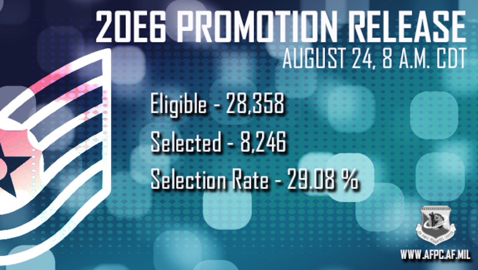 Blue graphic with technical sergeant stripes announcing the selection rates