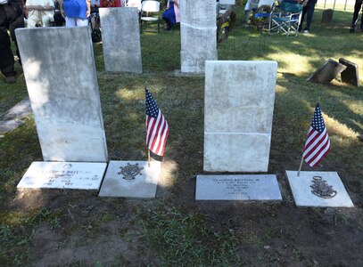 The graves of Early-American war veterans Claudius Britton II and III were marked and dedicated at a ceremony in their honor Aug. 8, 2020, at the Pinckney Cemetery, which is listed on the National Register of Historic Places.