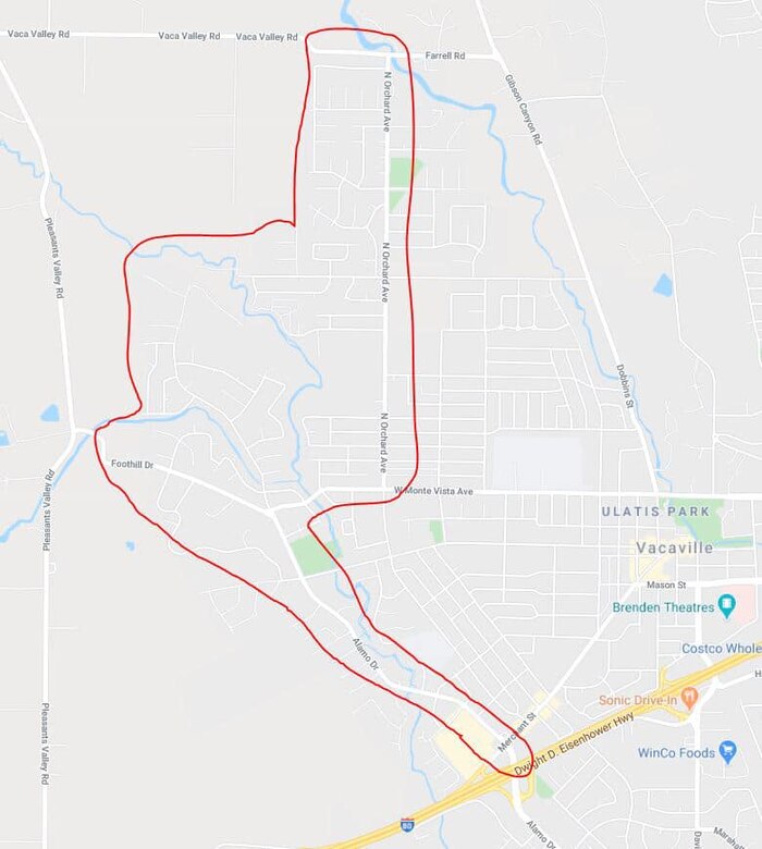 Attached is a map identifying current evacuation areas. Evacuation centers include the McBride Senior Center, Ulatis Cultural Center and the Dixon May Fair grounds. Additional evacuation centers may be established as the need arises. Areas impacted by the evacuations have been contacted via our reverse 911 system or by officers in the area going door to door.
