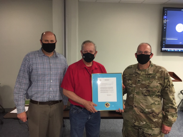 August 12, Chief of Construction, Chad N. McLeod and COL Christopher Crary recognize Tom McDonald as Far East District Hard Hat of the Year Award Winner.