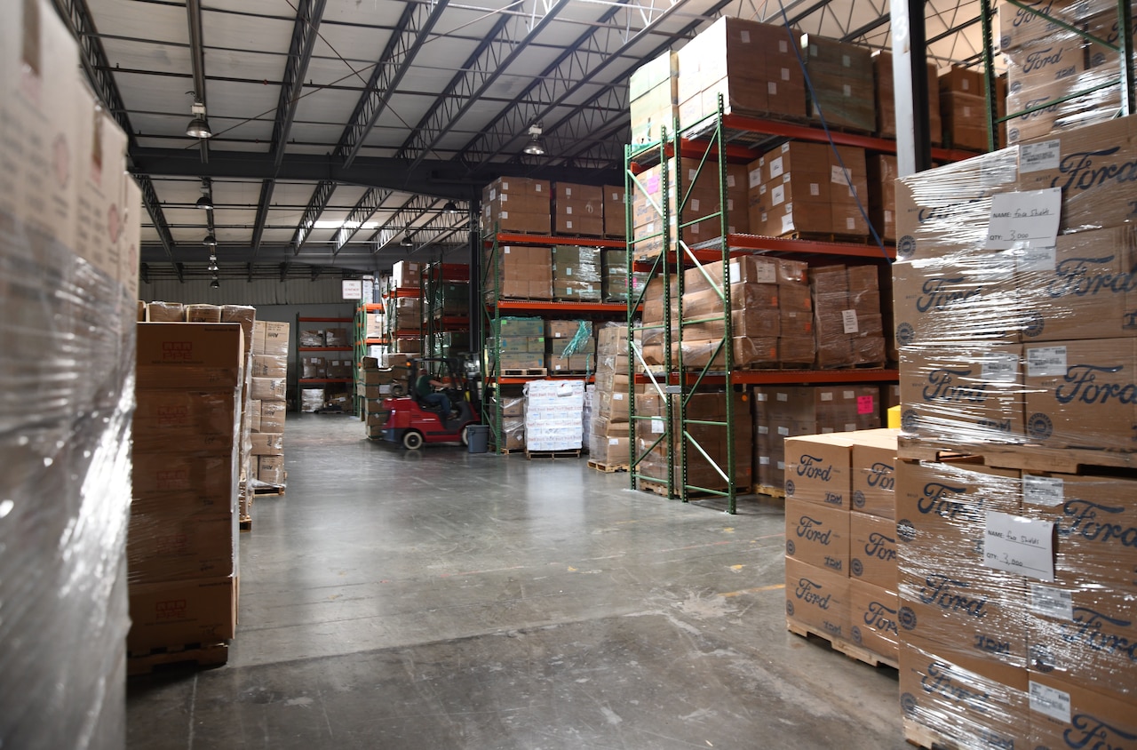 Warehouse full of COVID-19 personal protective equipment.