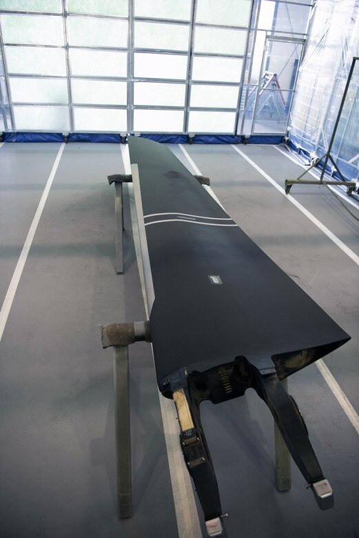 The final product of a fully refurbished CV-22 blade completed by the 374th Maintenance Squadron Fabrication Shop at Yokota Air Base, Japan, on August 14, 2020.