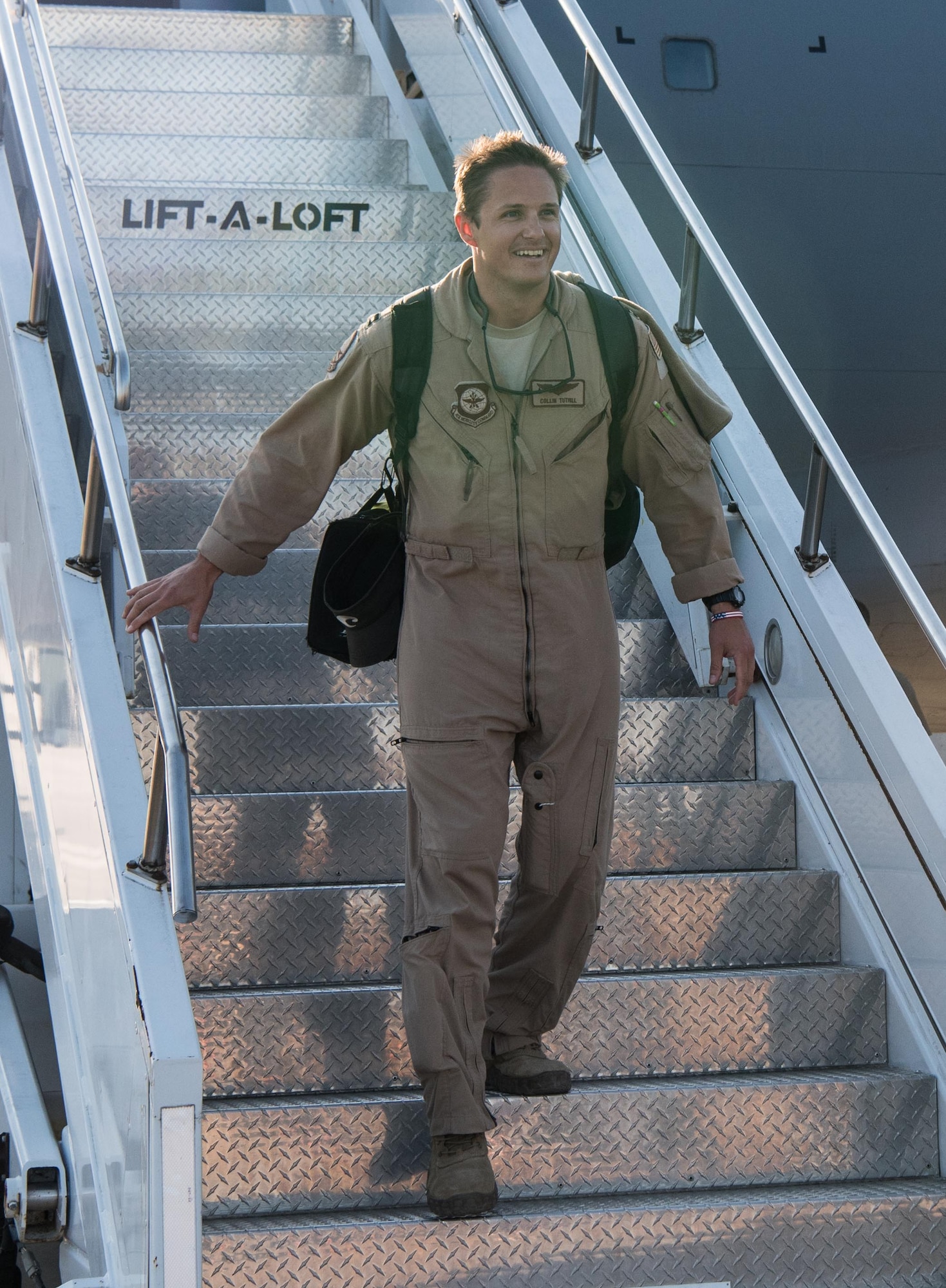 Capt. Collin Tuthill, 349th Air Refueling Squadron pilot, returns home after a four-month deployment to Southwest Asia, Aug. 20, 2020, at McConnell Air Force Base, Kansas. The 349th ARS supported 1,100 combat missions and completed more than 7,000 combat flying hours supporting aerial refueling for Operation Inherent Resolve, Freedom’s Sentinel, Spartan Shield and the Combined Defense of the Arabian Peninsula. (U.S. Air Force photo by Senior Airman Alexi Bosarge)