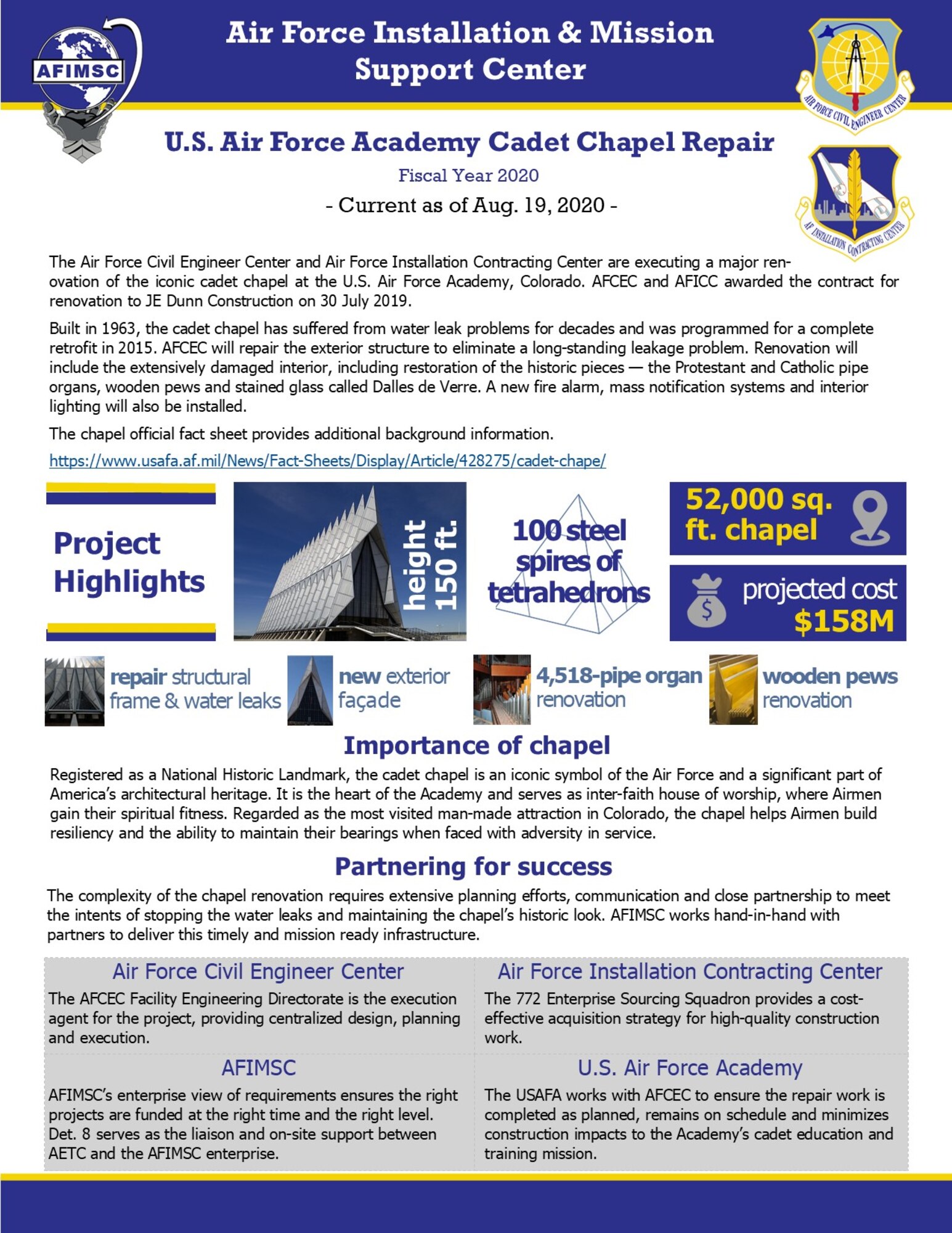 This snapshot details the major renovation of the iconic Cadet Chapel at the U.S. Air Force Academy.