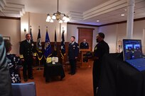 U.S. Navy Adm. Richard, commander of U.S. Strategic Command, presents Staff Sgt. Donald Thomas the U.S. Air Force’s Airman’s Medal during a ceremony at Offutt Air Force Base, Neb., Aug. 21. The Airman’s Medal is awarded to service members who distinguish themselves by a heroic act, usually at the voluntary risk of their own life while not involving combat. While on leave in 2018, Thomas saved the lives of four people who were in a motor vehicle accident.