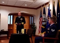 U.S. Navy Adm. Richard, commander of U.S. Strategic Command, presents Staff Sgt. Donald Thomas the U.S. Air Force’s Airman’s Medal during a ceremony at Offutt Air Force Base, Neb., Aug. 21. The Airman’s Medal is awarded to service members who distinguish themselves by a heroic act, usually at the voluntary risk of their own life while not involving combat. While on leave in 2018, Thomas saved the lives of four people who were in a motor vehicle accident.