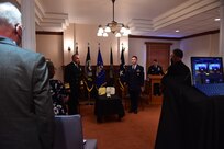 U.S. Navy Adm. Richard, commander of U.S. Strategic Command, presents Staff Sgt. Donald Thomas the U.S. Air Force’s Airman’s Medal during a ceremony at Offutt Air Force Base, Neb., Aug. 21. The Airman’s Medal is awarded to service members who distinguish themselves by a heroic act, usually at the voluntary risk of their own life while not involving combat. While on leave in 2018, Thomas saved the lives of four people who were in a motor vehicle accident.